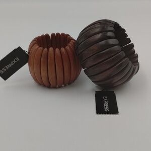 Express Wide Bangle Stretch Bracelets Set of 2 Wooden Neutral Fall Colors NWT